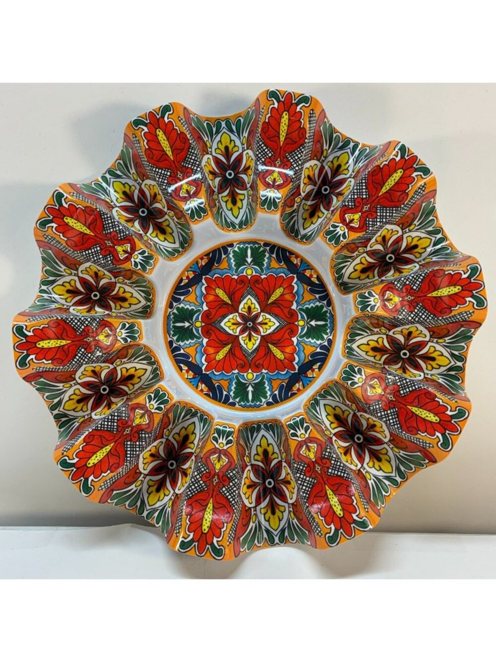 Melamine 10 Taco Carousel Serving Tray Orange Red Spanish Mosaic Prepara 12"